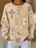 Casual Cross Crew Neck Long Sleeve Sweatshirt
