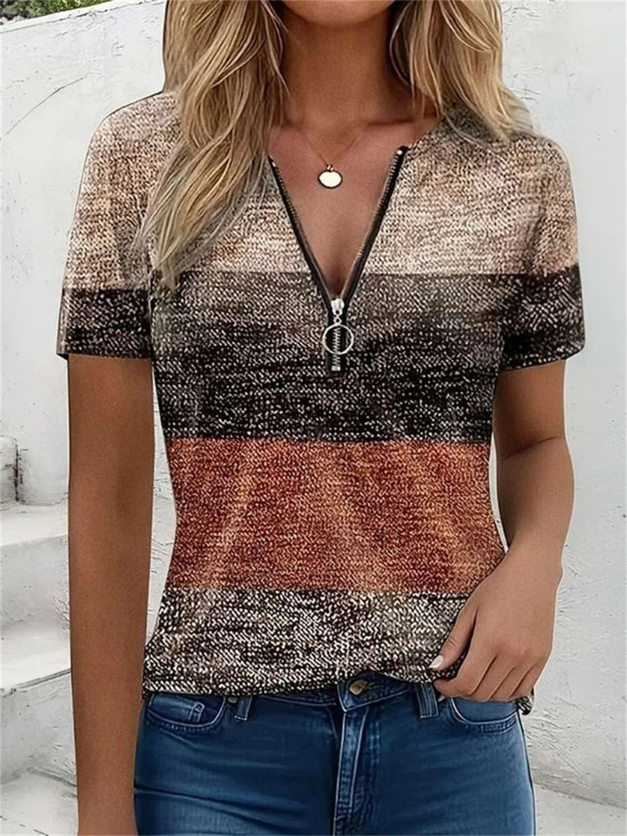 Vintage Colour Block Short Sleeve Blouse