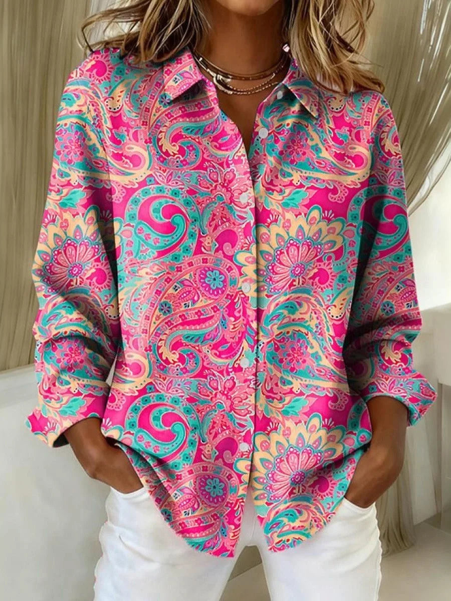Pink Paisley Printed Long Sleeve Button-Up Shirt