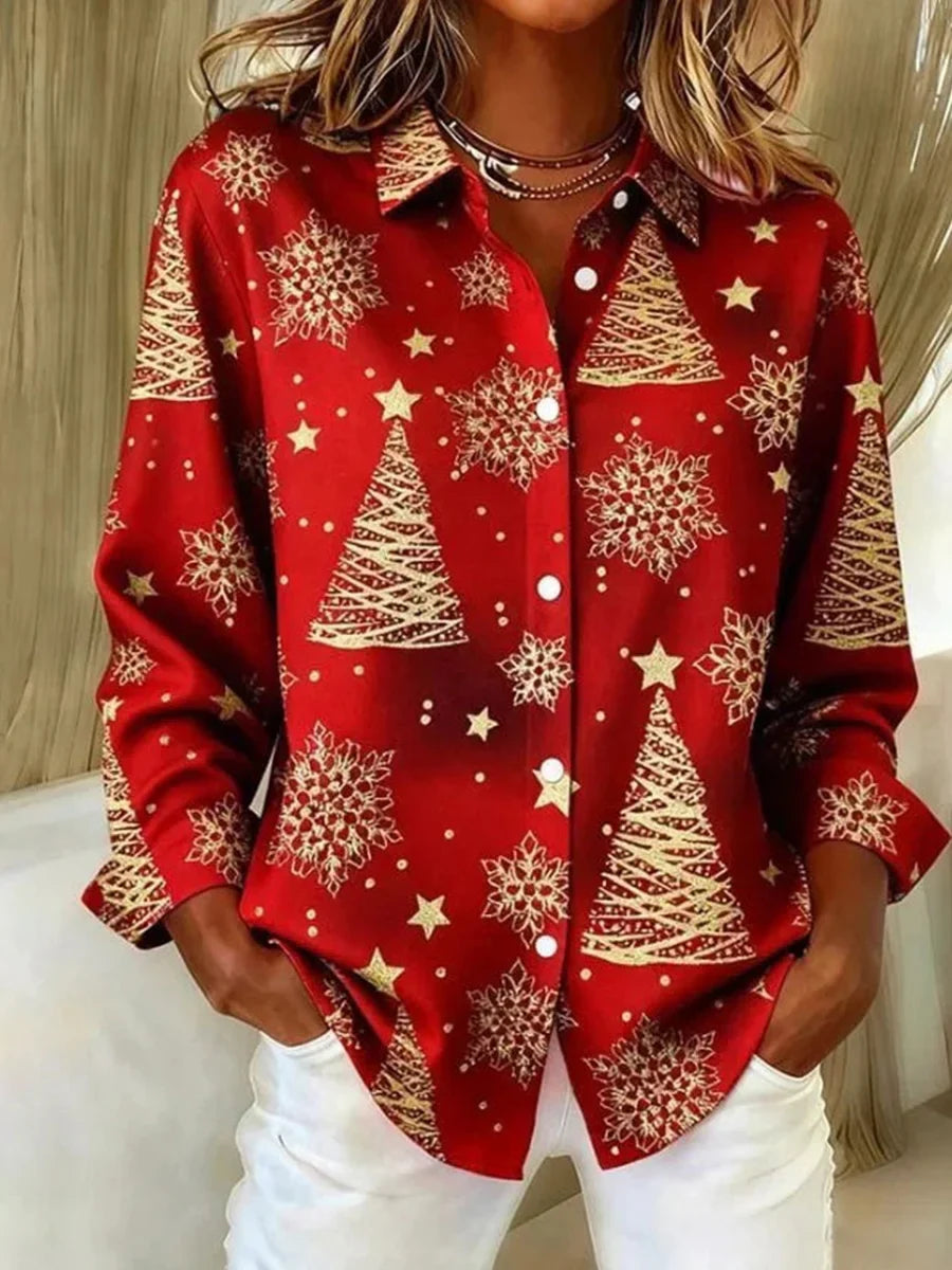 Vintage Christmas Long Sleeve Blouse