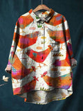 Cartoon Cute Line Hand Drawn Rooster Print Cotton And Linen Shirt RB117