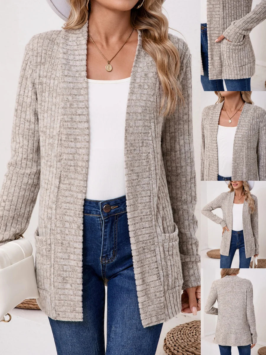 Vintage Plain Long Sleeve Cardigan