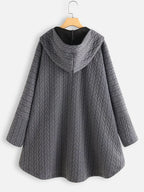 Women's Solid Color Long Sleeve Ireegular Hem Button Up Hooded Jacket