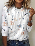 Casual Crewneck Long Sleeve Floral Printed Blouse