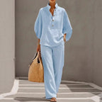 Cotton Linen Batwing Sleeve Wide Pants Set