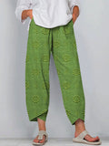 Women's Vintage Floral Art Printed Cotton And Linen Casual Pants