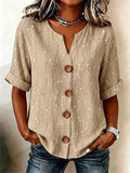 Vintage Leaf Print Short Sleeve Blouse
