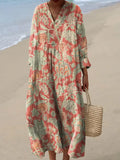 Women's Vintage Lovely Floral Art Print Cotton Linen Dress RD033