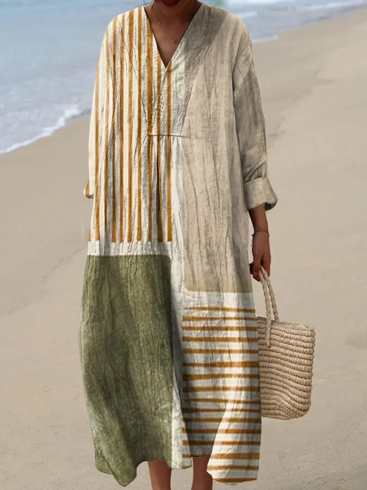 Women's Abstract Pattern Art Print Cotton Linen Dress