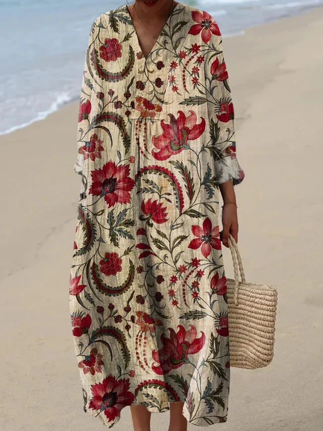Women's Vintage Floral Pattern Art Print Dress