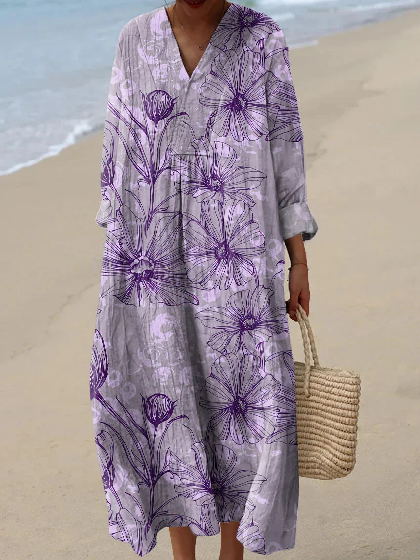 Women's Vintage Floral Pattern Art Print Dress
