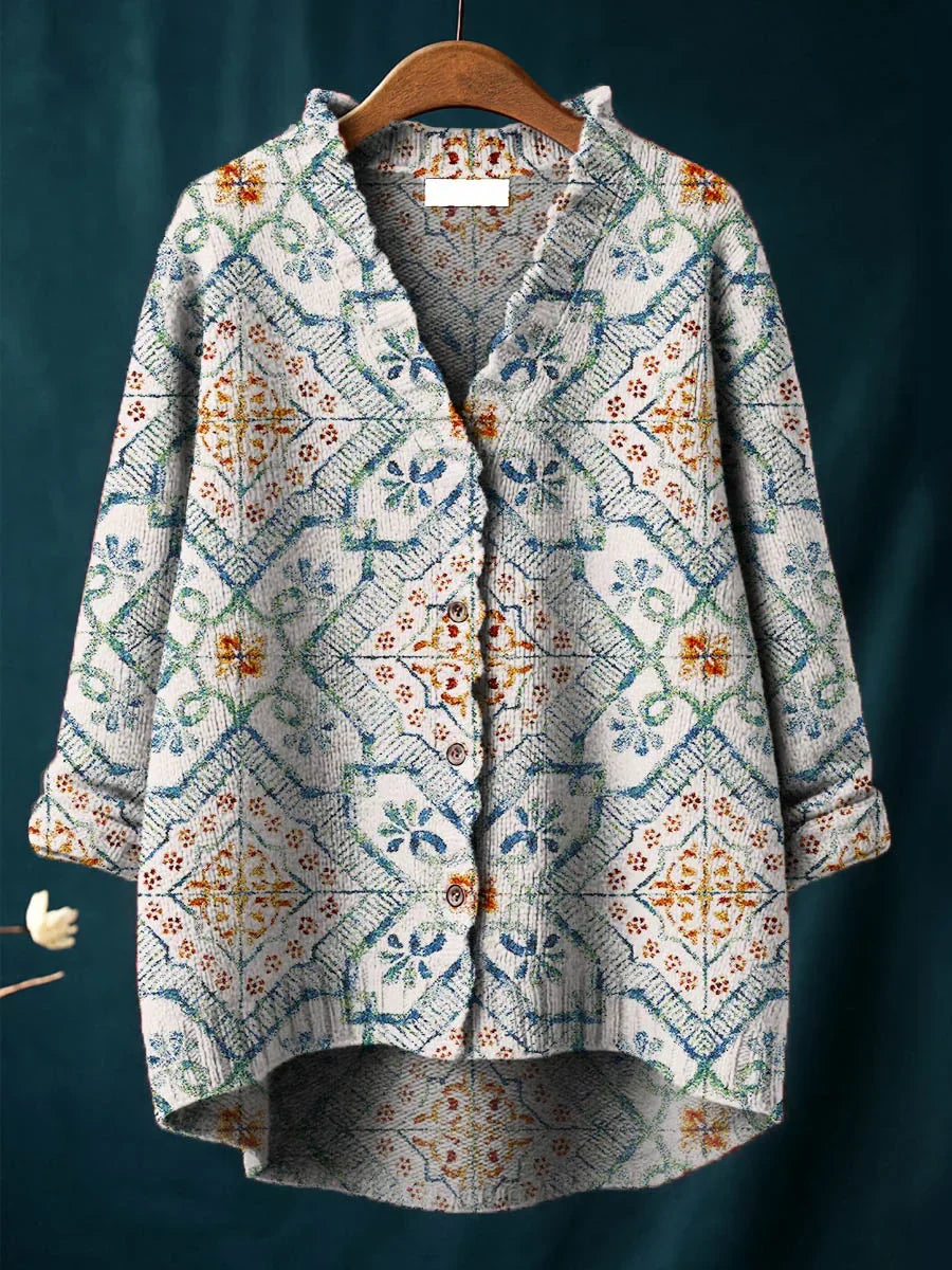 Women's Vintage Floral Art Print Casual Pullover Sweater