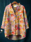 Women's Vintage Floral Art Print Casual Pullover Sweater