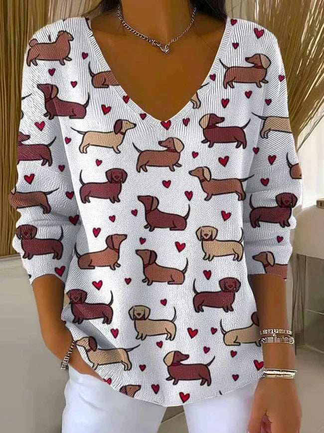 Women's Lovely Dogs Art Print Casual Pullover Sweater