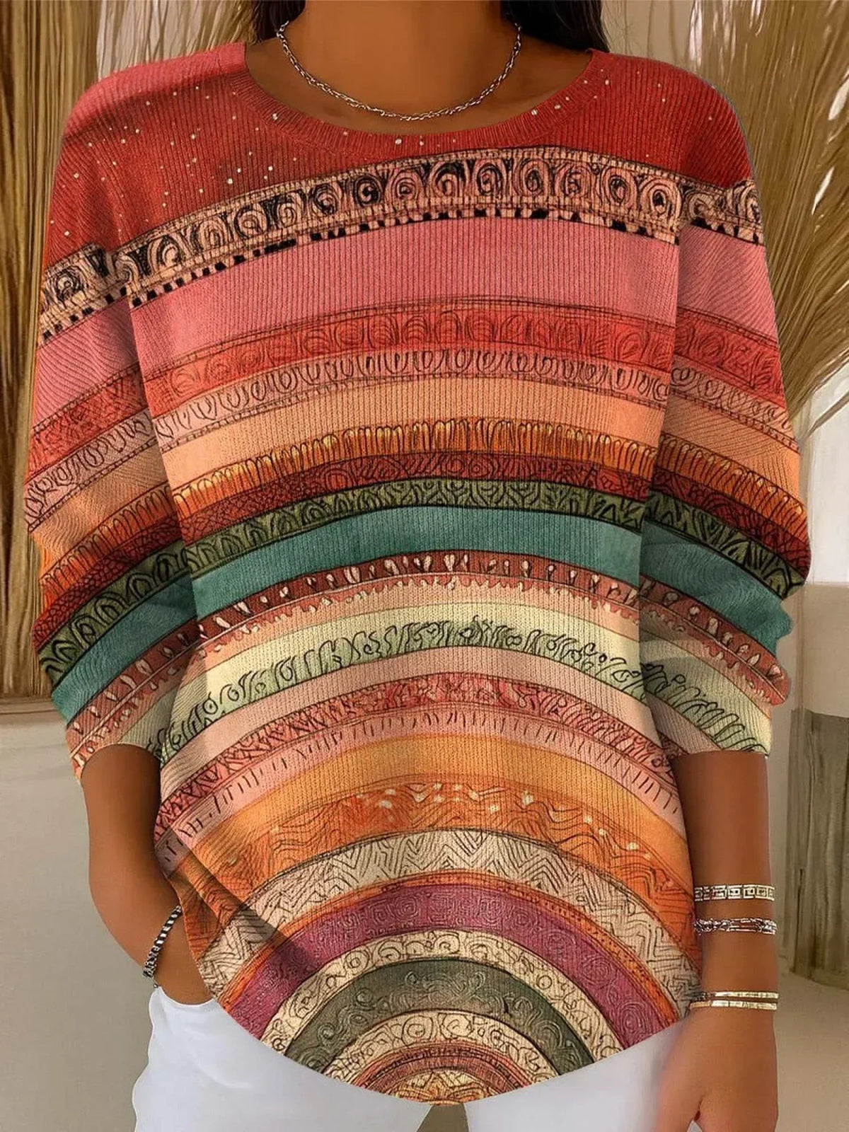 Women's Vintage Pattern Art Print Casual Pullover Sweater
