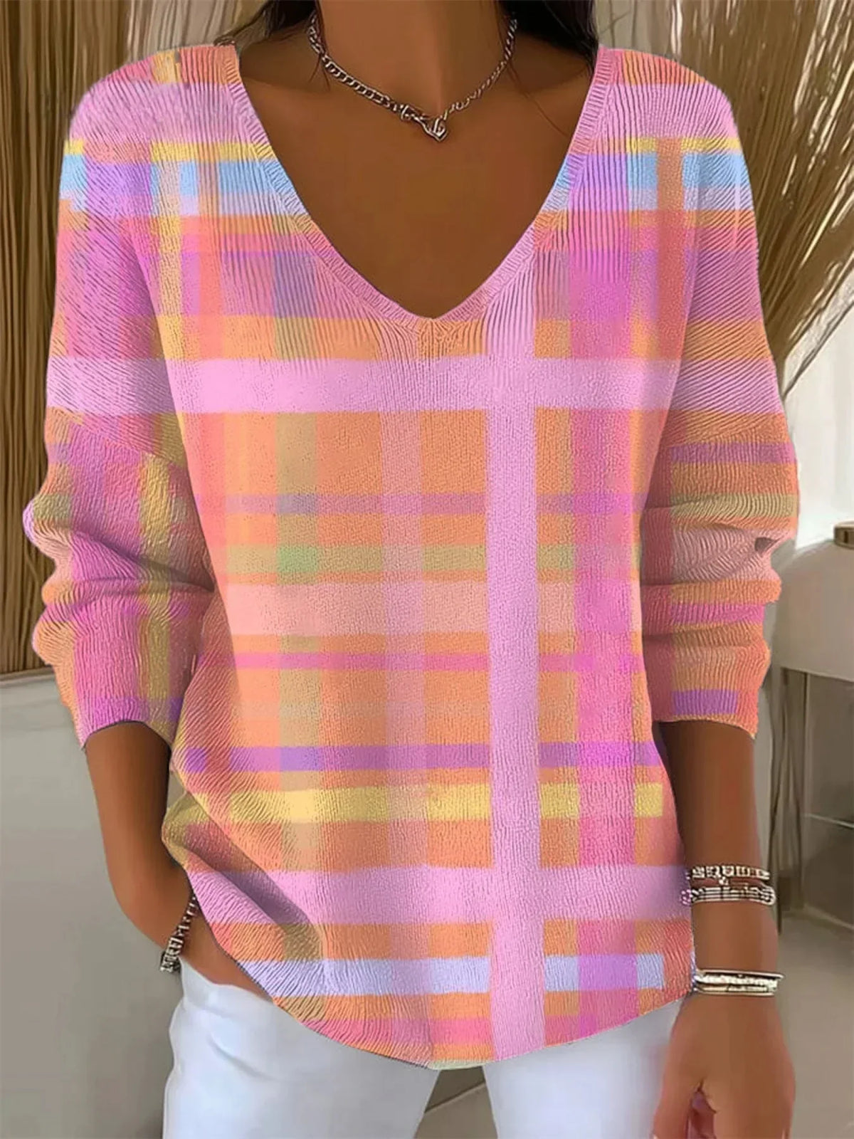 Women's Abstract Geometric Vintage Art Print Casual Pullover Sweater