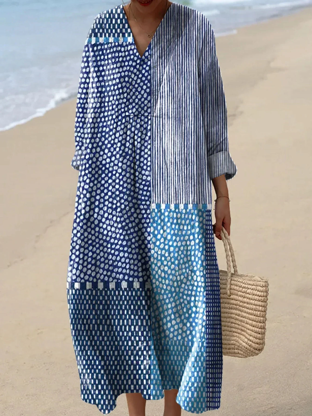 Women's Abstract Polka Dot Stripe Art Print Dress RD028