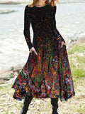 Colorful Gradient Pocket Print Midi Dress