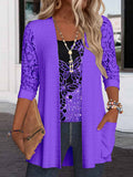 Women Long Sleeve Scoop Neck Butterfly Printed Two-Pieced Top