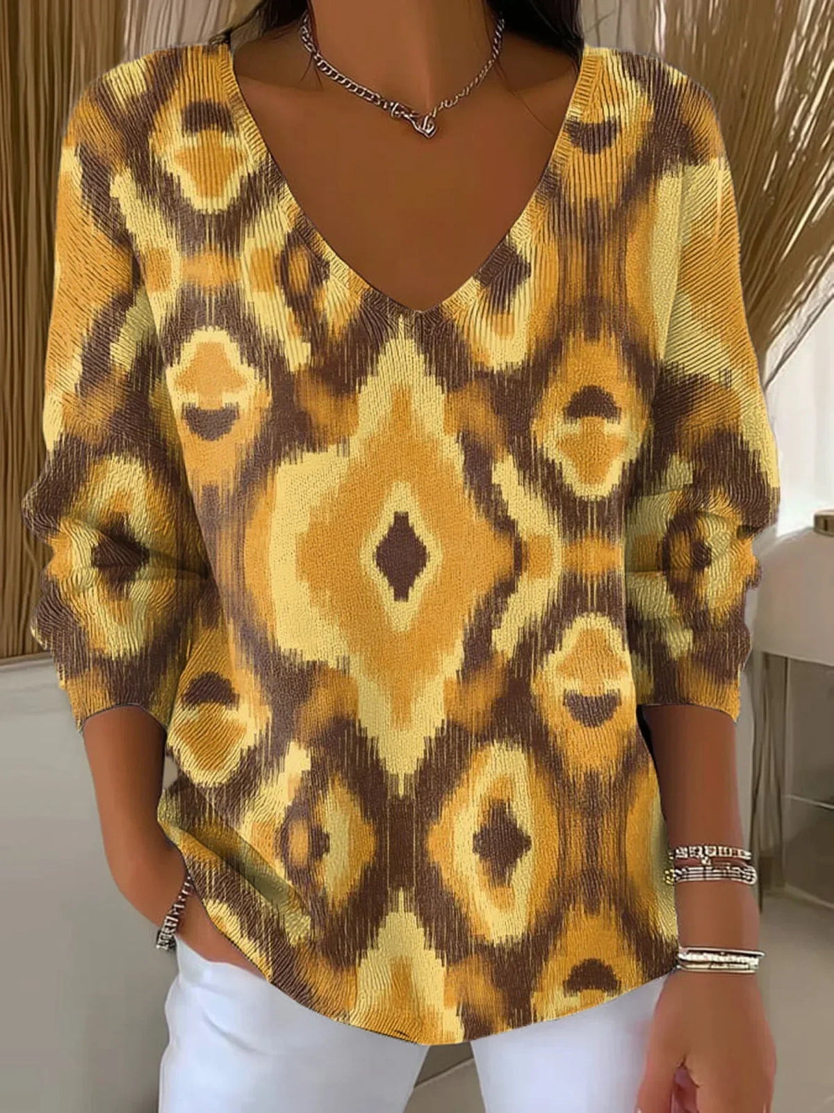 Women's Vintage Abstract Rhombus Geometric Painting Art Print Casual Pullover Sweater