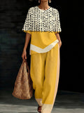 Womens Waffle Texture Polka Dot Color Block Two Piece Set