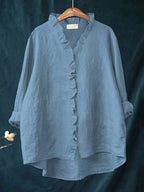 Women's Casual Cotton And Linen Ruffle Shirt RB146