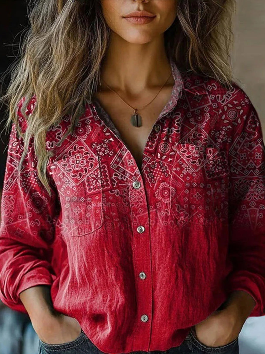 Vintage Ethnic Print Blouse