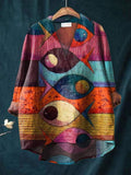Women's Fish Animals Art Print Casual Cotton And Linen V-neck Shirt RB140