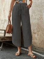 Women's Cotton And Linen Drawstring Nine-Quarter Casual Pants