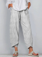 Women's Vintage Floral Art Printed Cotton And Linen Casual Pants