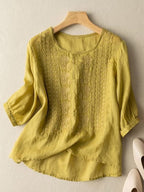 Women's Mid Sleeve Cotton And Linen Embroidery Blouse RB153