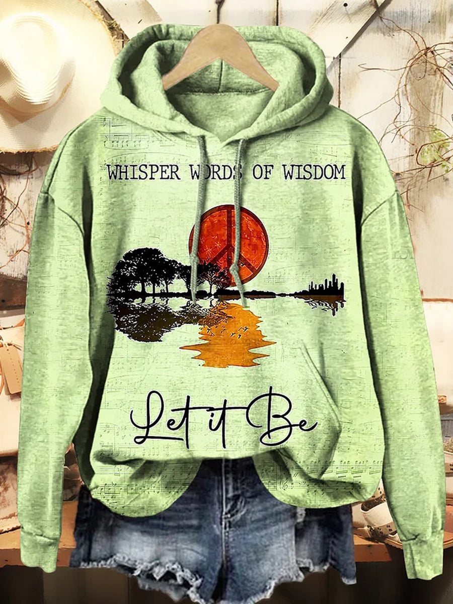 Women's Hippie Whisper Words Of Wisdom Print Casual Hooded Sweatshirt