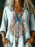 Vintage Ethnic Print Long Sleeve Blouse