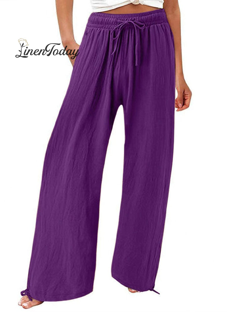 Women's Cotton And Linen Wide Leg Casual Pants