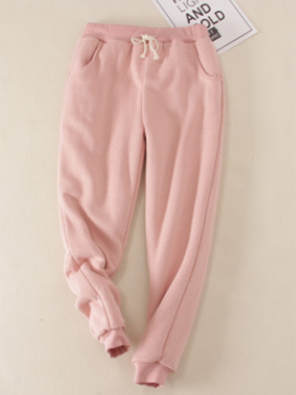 Solid Fleeced Cotton Pants