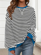 Casual Crew Neck Long Sleeve Striped Sweatshirt