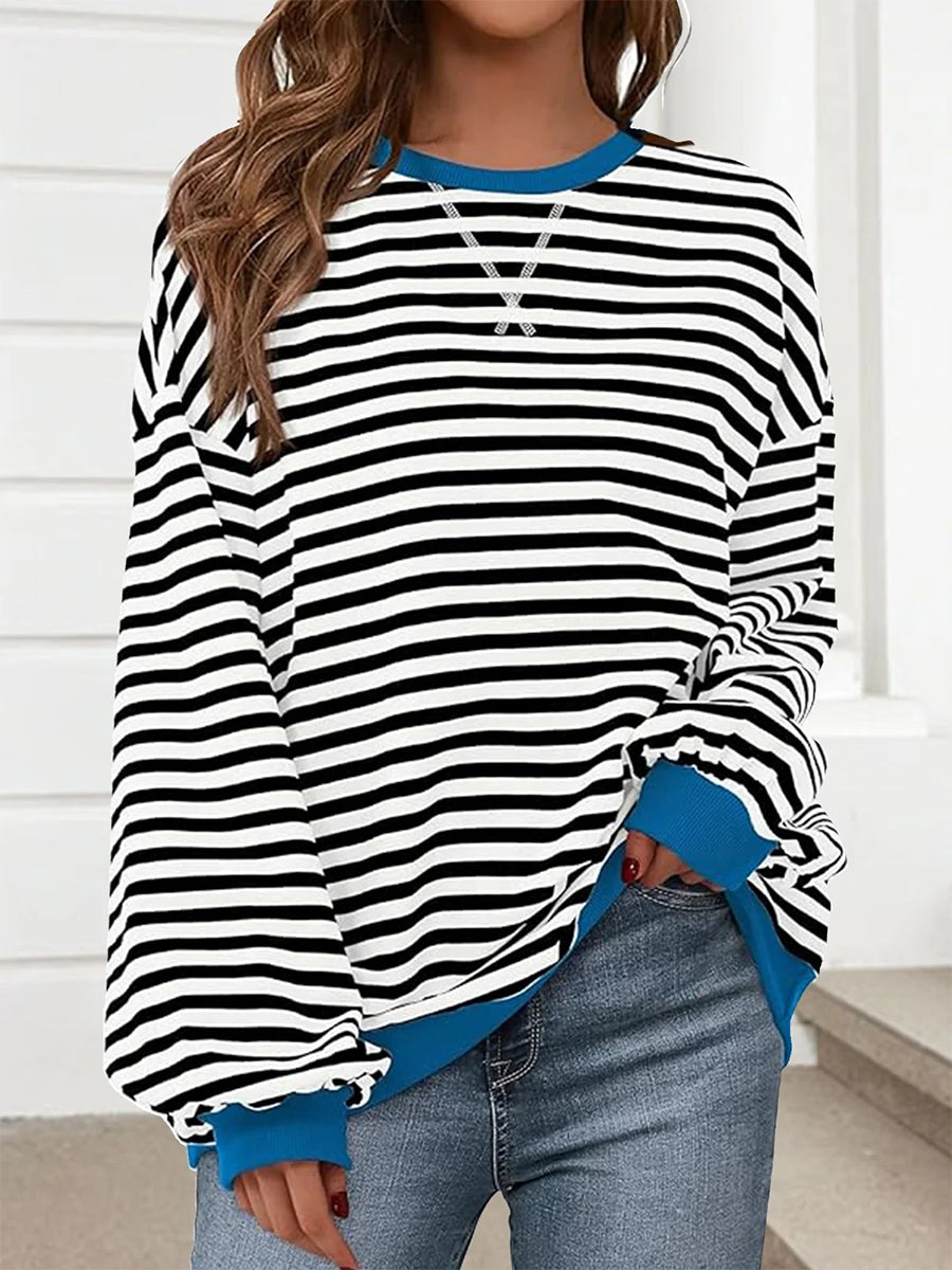Casual Crew Neck Long Sleeve Striped Sweatshirt