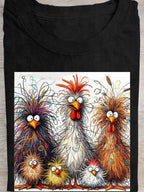 Fashion Casual Cute Chicken Animal Pattern Crew Neck Short Sleeve Cotton T-Shirt