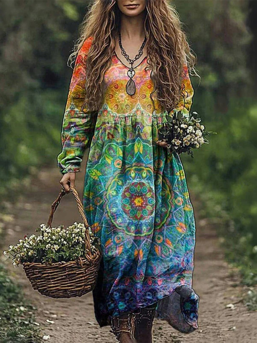 Vintage Ethnic Print Dress