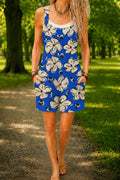 Women’s Royal Blue Floral Print Casual Cotton Wide Leg Romper