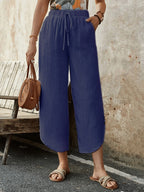 Women's Cotton And Linen Drawstring Nine-Quarter Casual Pants