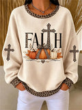 Casual Leopard Crew Neck Long Sleeve Sweatshirt