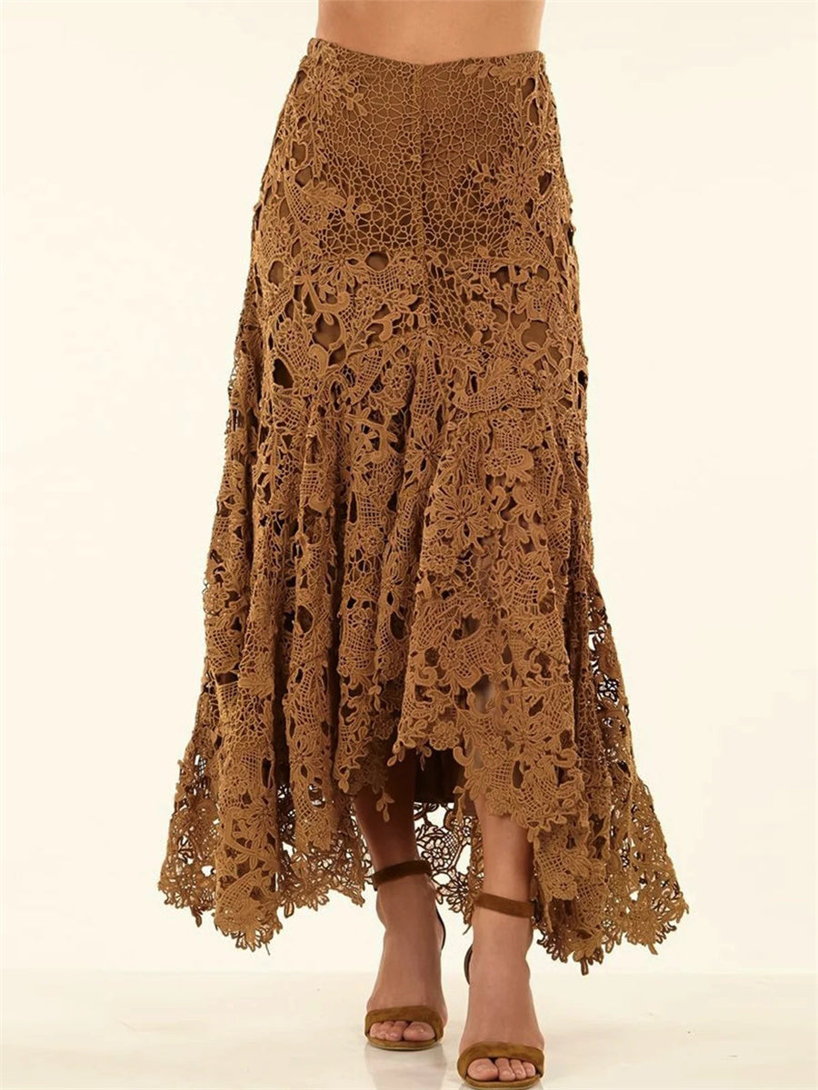Boho Lace H-Line Natural Loose Maxi Skirt