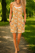 Women’s Brown Daisy Floral Print Casual Cotton Wide Leg Romper