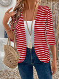 Red 3/4 Sleeve Striped Outerwear