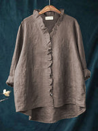 Women's Casual Cotton And Linen Ruffle Shirt RB146