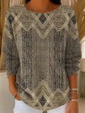 Vintage Striped Round Neck Long Sleeve T-Shirt