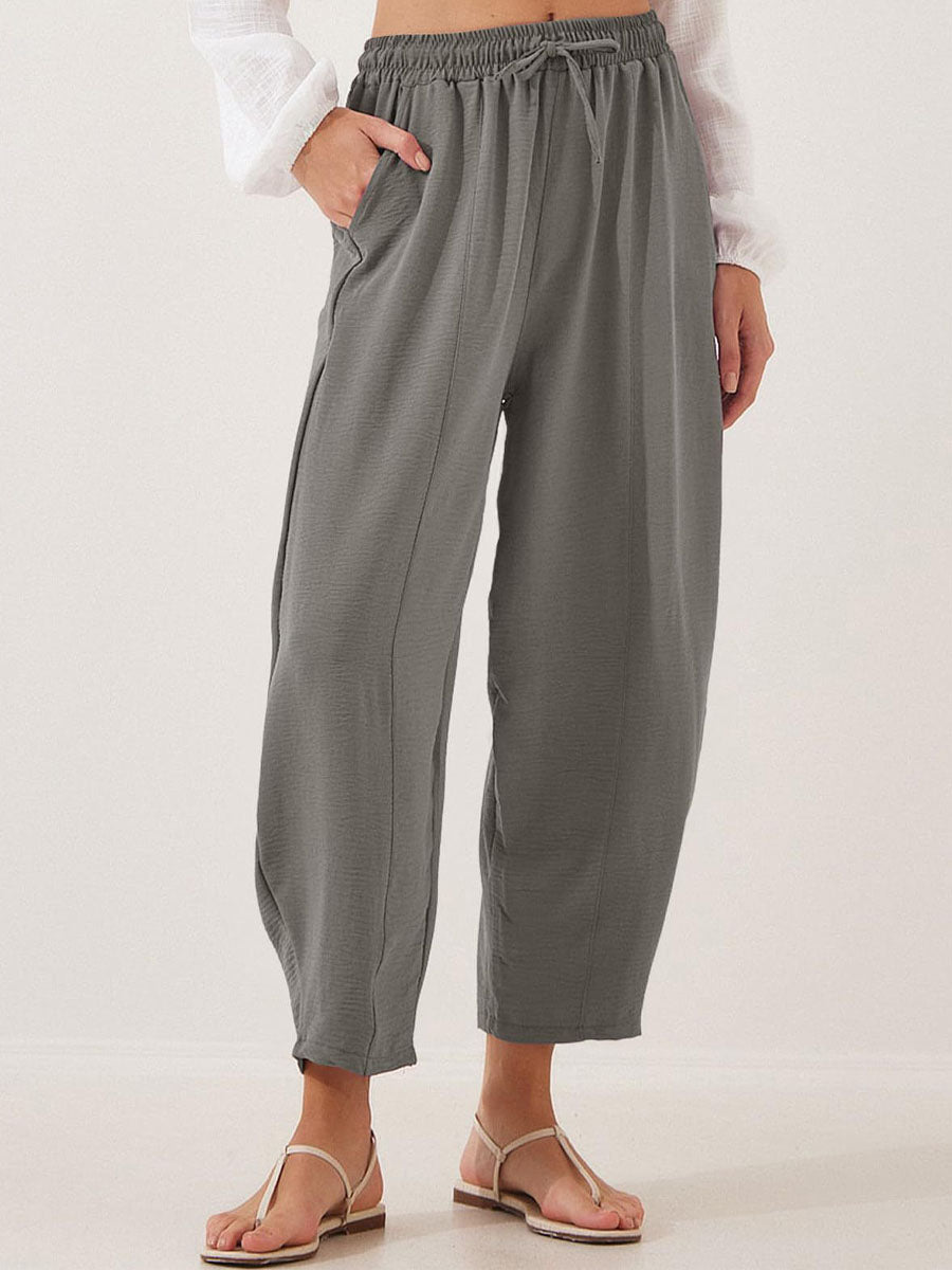 Women's Stylish High-waisted Loose Solid Color Casual Pockets Pants