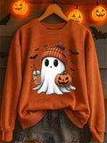 Women's Casual Halloween Print Round Neck Long Sleeve Sweatshirt