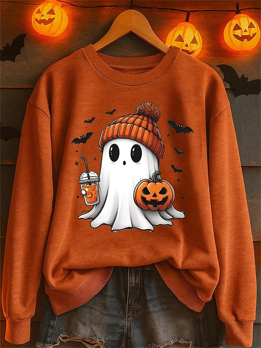 Women's Casual Halloween Print Round Neck Long Sleeve Sweatshirt